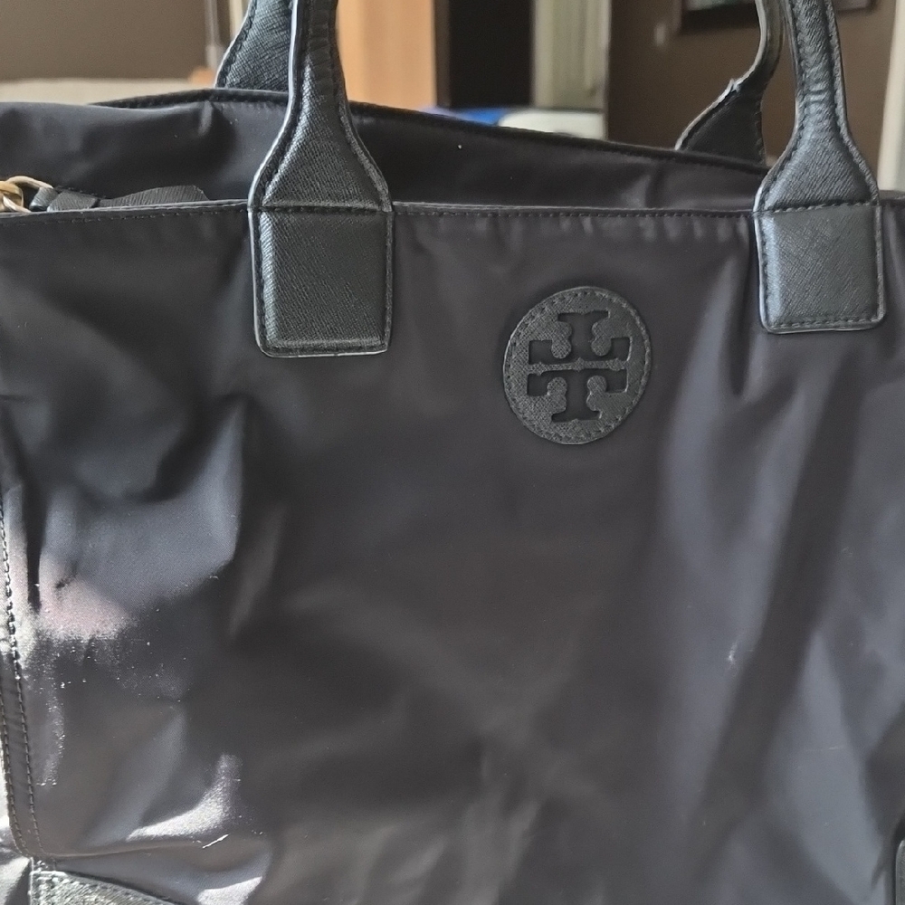 Tory Burch Black Leather/Nylon Tote Bag